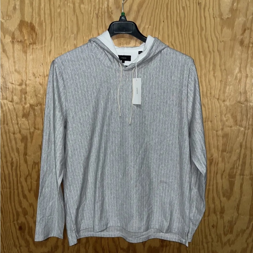 Vince Mens Vertical Stripe Popover Hoodie Large